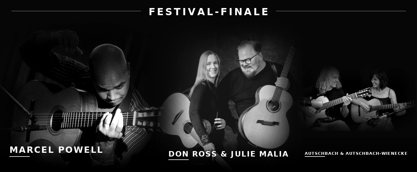 Festival-Finale: Marcel Powell, Don Ross und Julie Malia, Autschbach und Autschbach-Wienecke